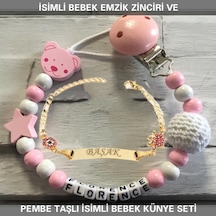 Sahi Aksesuar İsimli Bebek Emzik Zinciri ve İsimli Bebek Künye Seti BEZYI300 Pembe