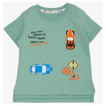 Breeze Erkek Çocuk Tişört Slogan Temalı Araba Baskılı 2-6 Yaş, Mint Yeşili