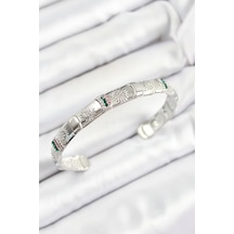 Pirinç Karışık Zirkon Taşlı Çiçek Model Gümüş Renk Altı Açık Kadın Bileklik - Tj-bb7217 Gümüş