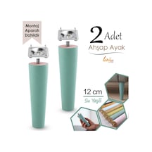 2 Adet Ahşap Ayak 12 Cm Su Yeşili M8 Civatalı Bağlantı Aparatlı Dolap Mobilya Koltuk Kanepe Destek Ayağı Ayakları Yeşil