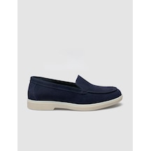 Hakiki Deri Lacivert Süet Kadın Loafer Lacivert