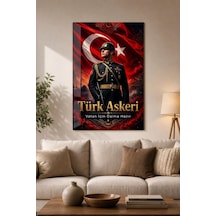 Türk Askeri Baskılı Cam Tablo Bayraklı Vatan Temalı Dekoratif Duvar Tablosu
