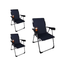 Alin Metal Kamp 3''lü 140 Kg Taşima Kapasiteli Lüks Bardaklıklı Kamp & Piknik Sandalyesi Rft-01 Lacivert