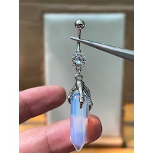 316 L Cerrahi Çelik Zirkon Ve Opal Taşlı Pençe Modeli Göbek Piercingi Mavi