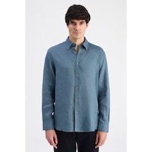 D'S Damat Ds Damat Comfort Petrol Düz %100 Keten Gömlek 6hc02ap01304m R01