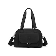 Smart Bags Orta Boy Çok Cepli Su Geçirmez Hafif Krınkıl Kumaş Kadın Omuz Çantası Siyah