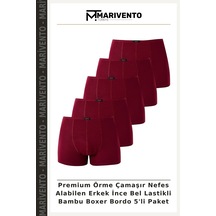 Marivento Premium Örme Çamaşır Nefes Alabilen Erkek İnce Bel Lastikli Bambu Boxer Bordo 5'li Paket