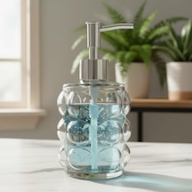 Beyaz Bubble Cam Sıvı Sabunluk - 450 Ml Kabartmalı Şık Banyo Ve Mutfak Sabunluğu 7x12 Cm 5067 - Şeffaf