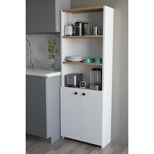 Kapaklı Çok Amaçlı Mutfak Dolabı 150x50x22 Cm - Raflı Erzak Dolabı Modern Depolama Ünitesi Beyaz - Atlantik Çam
