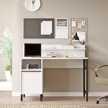 Robin Home Lidya Çalışma Masası Raflı Dolaplı Metal Ayaklı Beyaz