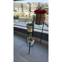 3 Hazneli Metal Bitki Standı / Çiçeklik - 18 Cm Saksı Uyumlu - Si