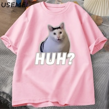 Flood Of Style Ha Kedi Meme T Shirt Komik Sevimli Kedi Grafik T Shirt Unisex Moda T-shirt Yaz Çiftler Rahat Pembe