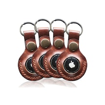 Airtag Anahtarlık Kılıf 4lü Paket - Hakiki Deri - El İşi Taba