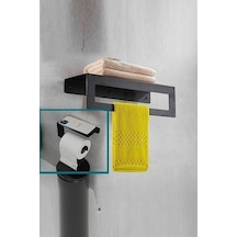 Dione Store Metal Banyo Havlu ve Tuvalet Kağıdı Askılığı 2'li Set Siyah