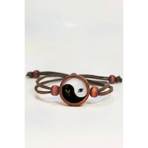 Tahtakolik Yin Yang Kedi Ahşap Bileklik Tek Ebat N11.55854 Kahverengi