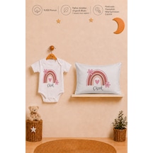 Pia Baby İsme Özel Kısa Kollu Kız Bebek Body Zıbın Ve 35x45 Cm Yastık Kılıfı %100 Pamuk Organik Baskılı Bebek Hediyesi 1003bay6x Ekru