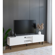 Minimalist 160 Cm Düşme Kapaklı Demir Ayaklı Mdf Beyaz Tv Ünitesi