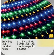 Elektrikhouse Led Peri Işığı 240 Led - Ağ Animasyonlu - 1,5 X 1,5 Mt Çok Renkli