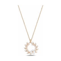 Çekirdekjewelry 925 Ayar Gümüş Rose Gold Kaplama Çiçek Motifli Zirkon Taşlı Kadın Kolye Zarif Tasarım Pembe