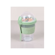 Meyve Hazneli - Kaşıklı Portatif Yoğurt Kabı 600 Ml Yeşil Karışık
