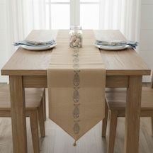 Dyris 200x50 Cm Jüt Runner Balık Desenli Doğal Hasır Masa Örtüsü Rustik & Bohem Dekoratif Runner Acı Kahverengi