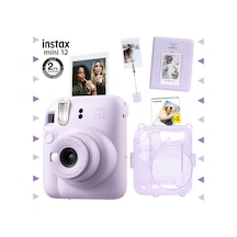 Fujifilm Instax Mini 12 Fotoğraf Makinesi + 20'li Film + Kıskaçlı Stand + Pvc Albüm + Simli Pleksi Kılıf Seti Lila