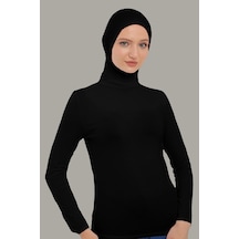 Sonbaharmoda Kadın Uzun Kollu Body Boyunluklu Boneli Tam Badi Boğazlı Likralı Penye Siyah