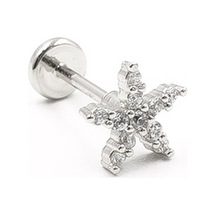 Yıldız Figürlü Zirkon Taşlı Gümüş Tragus Helix Piercing Parlak Ve Zarif Çok Renkli