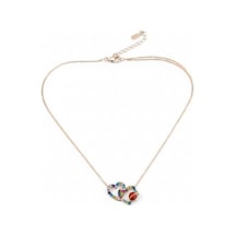 925 Ayar Papatya Silver Mix Taşlı Çift Kalp Uğur Böceği Kolye.rose.gold.rodaj Gümüş