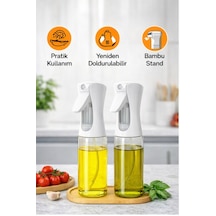 2'li Bambu Altlıklı Sprey Cam Yağdanlık - Airfryer Yağlık Fritöz Yağ Püskürtücü Beyaz 300 Ml Şeffaf