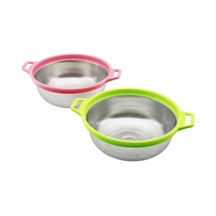 24cm Renkli Plastik Çerçeve - Kulplu Çelik Sepet Metal Süzgeç Bx40 Çok Renkli