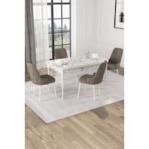 Alya 80x132 Açılabilir Beyaz Mermer Desen MDF Yemek Masası Takımı 4 Sandalye Cappicuno