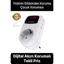 Premium Dijital Akım Korumalı Tekli Priz Tv Bilgisayar Led Göstergeli Ekran Çocuk 4000 Watt Güvenli