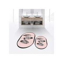 Buççin Online Mağaza Dijital Baskılı Kaymaz Taban Yıkanabilir Oval İkili Banyo Paspas Klozet Takımı, V-o-klozet-26-pembe, Çok Renkli