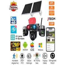O-kam Ok-336 Premium 4g 12mp Sim Kartlı Solar Panelli Çakarlı 4 Lens 1 Ptz Akıllı Kamera
