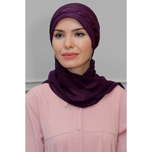 Hürrem Bone Mürdüm Pratik Hazır Geçmeli Tesettür Bone Fukuro Piliseli Örgülü (545491150) Mürdüm