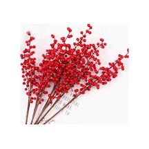 3 Adet Yapay Çiçek Kokina Uzun Dal 63cm Yılbaşı Çiçeği Red Berry