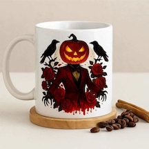 Halloween Ruhu Balkabağı Desenli Kupa Işıkla Beliren Korku Teması Beyaz
