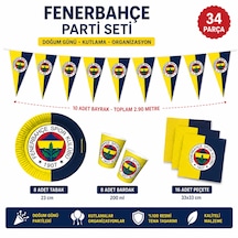 Fenerbahçe Parti Seti 34 Parça 8 Tabak 8 Bardak 16 Peçete + 10'lu Flama Bayrak 2.90 Metre Doğum Günü Süsleri