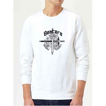 S Baskılı Beyaz Erkek Örme Sweatshirt Uzun
