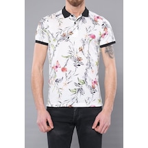Yake Store Polo Yaka Çiçek Desenli T-shirt - Wessi - Sarı Beyaz