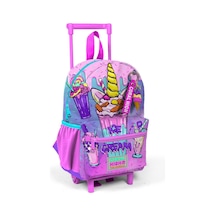 Minik Yuva Çekçekli Sırt Çantası Pembe Mor Milkshake Dondurma Desenli İki Bölmeli 24049