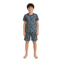 Tenra Erkek Çocuk Pamuklu Şortlu Pijama Takımı 3-12 Yaş Turkuaz