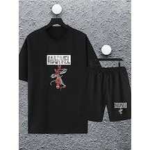 Startmore Macklin Unisex Kadın Erkek Marvel Spiderman Özel Karakter Baskılı Oversize Tshirt Ve Şort Siyah