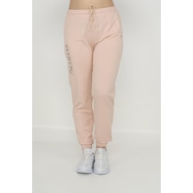 Maraton Sportswear Büyük Beden Kadın Lastik Paça Basic Pudra Eşofman Altı 21171-pudra Pudra