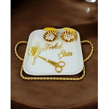 Forever Kare Porselen Söz Nişan Tepsisi Gold Gold