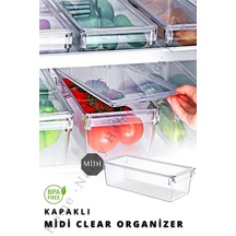 Nandy Home Kapaklı Midi Tall Clear Buzdolabı & Dolap Içi Düzenleyici Organizer Şeffaf