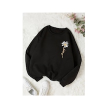Medinenur Kadın Papatya Baskılı Sweatshirt siyah