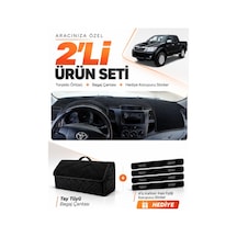 Toyota Hilux 2005-2014 Uyumlu Torpido Örtüsü + Tay Tüyü Bagaj Çantası + Sticker Seti - Siyah