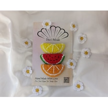 Kız Çocuk Limon Karpuz Portakal Meyveli 3'iü Toka Seti Hand Made Çok Renkli